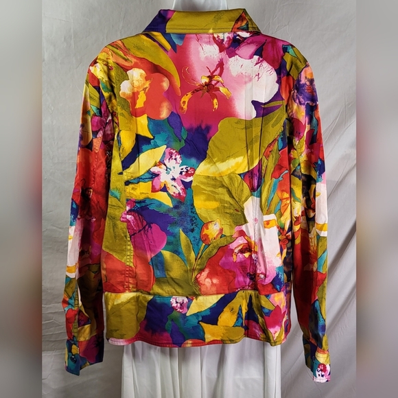 ERIN LONDON Vibrant Red and Blue Zip Up Floral Shirt Jacket - Size XL - Picture 2 of 4